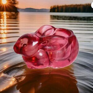 Indiana Glass Pink Bunny Rabbit Tealight Holder 5"x2.5" Vintage Easter Rose